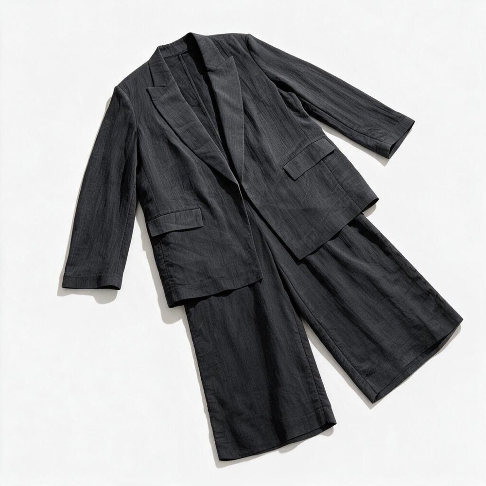 Zara Womens XS/S Charcoal Gray Blazer and Wide Leg Pants Set NWT Minimalist